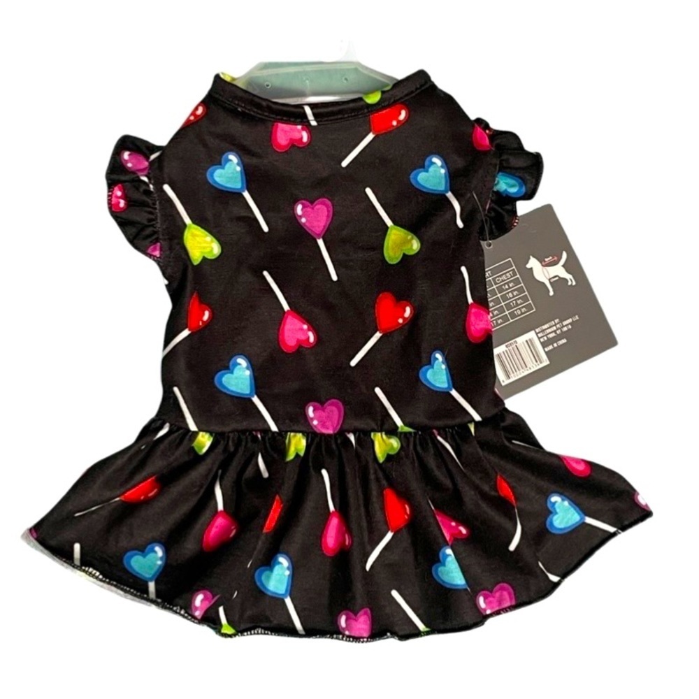 Heart Lollipops black and multicolor pet dress NWT